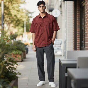 REI Vented Button Front Shirt Short Sleeve Outdoor Hiking Camp Mens L Red #243F